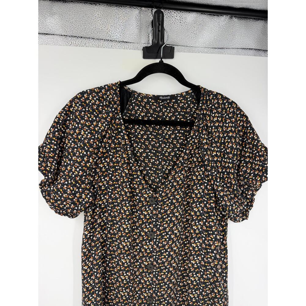 Madewell Womens M Bubble Sleeve Button-Front Midi Dress in Adorable Ditsy Black - Picture 6 of 16